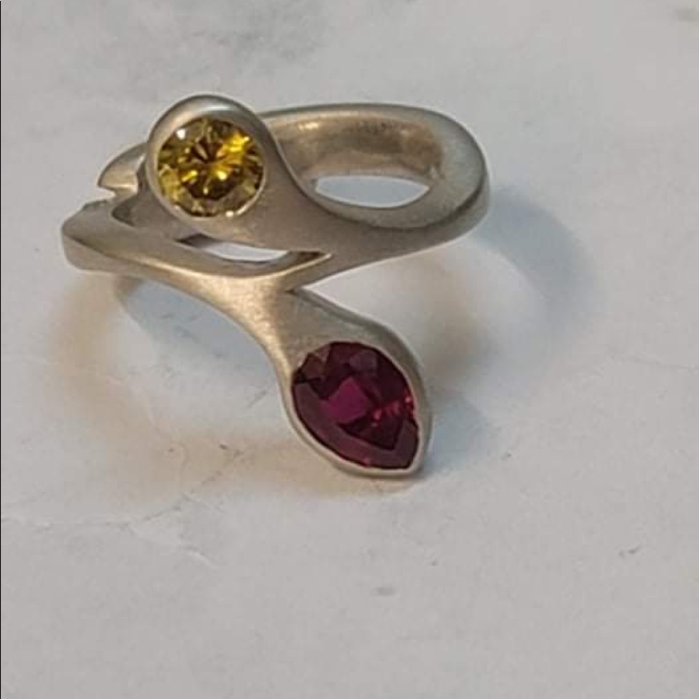 Ruby And Citrine Sterling - Silver Ring - image 1